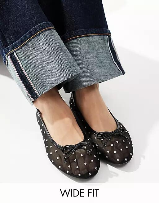 RAID Wide Fit Rimpi embellished ballet flats in black mesh Cover