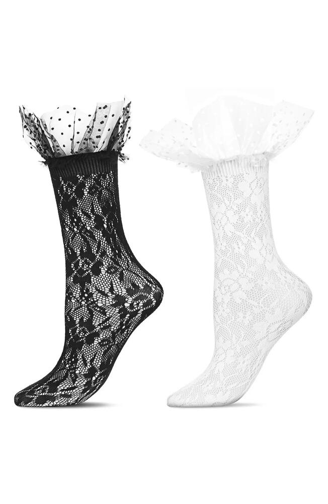 MeMoi Lace Ruffle Cuff Assorted 2-Pack Ankle Socks in Black-Nude Cover