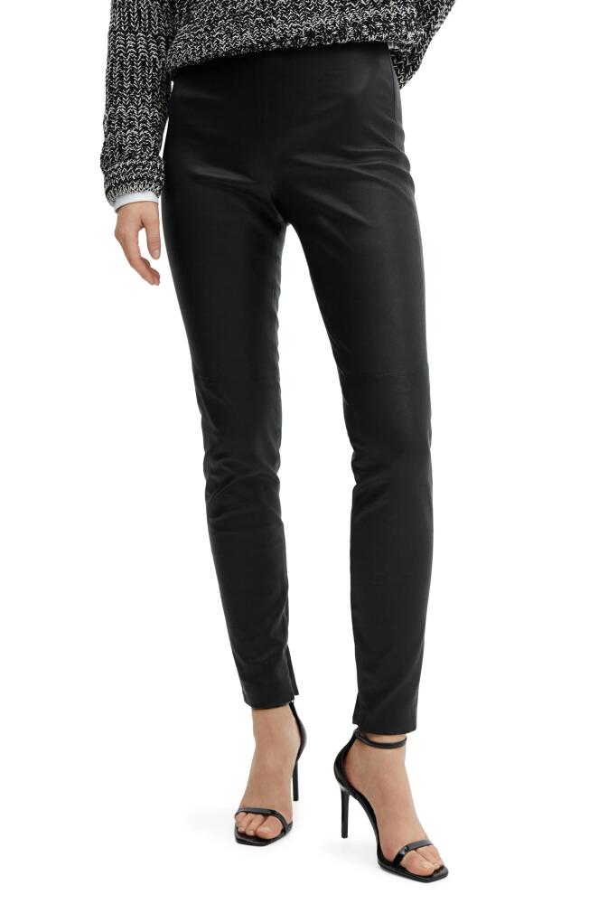 MANGO Zip Hem Leather Leggings in Black Cover