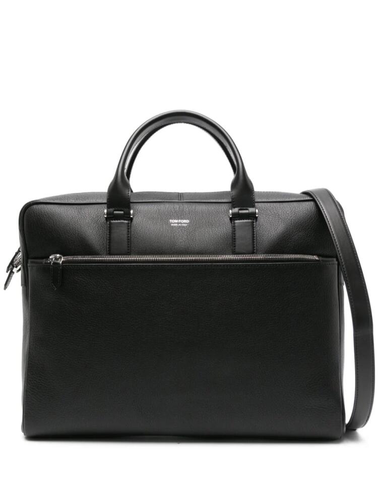 TOM FORD logo-stamp leather briefcase - Black Cover