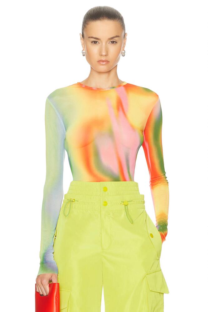 Monse Rainbow Heatwave Mesh Top in Yellow Cover