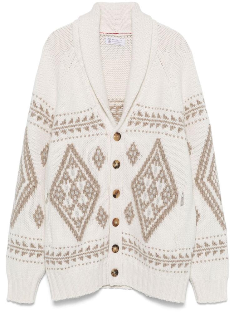 Brunello Cucinelli jacquard cashmere cardigan - Neutrals Cover