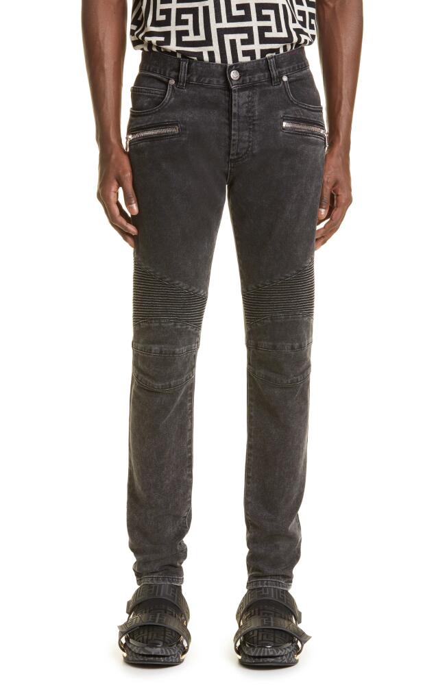 Balmain Moto Slim Fit Jeans in Washed Black Cover