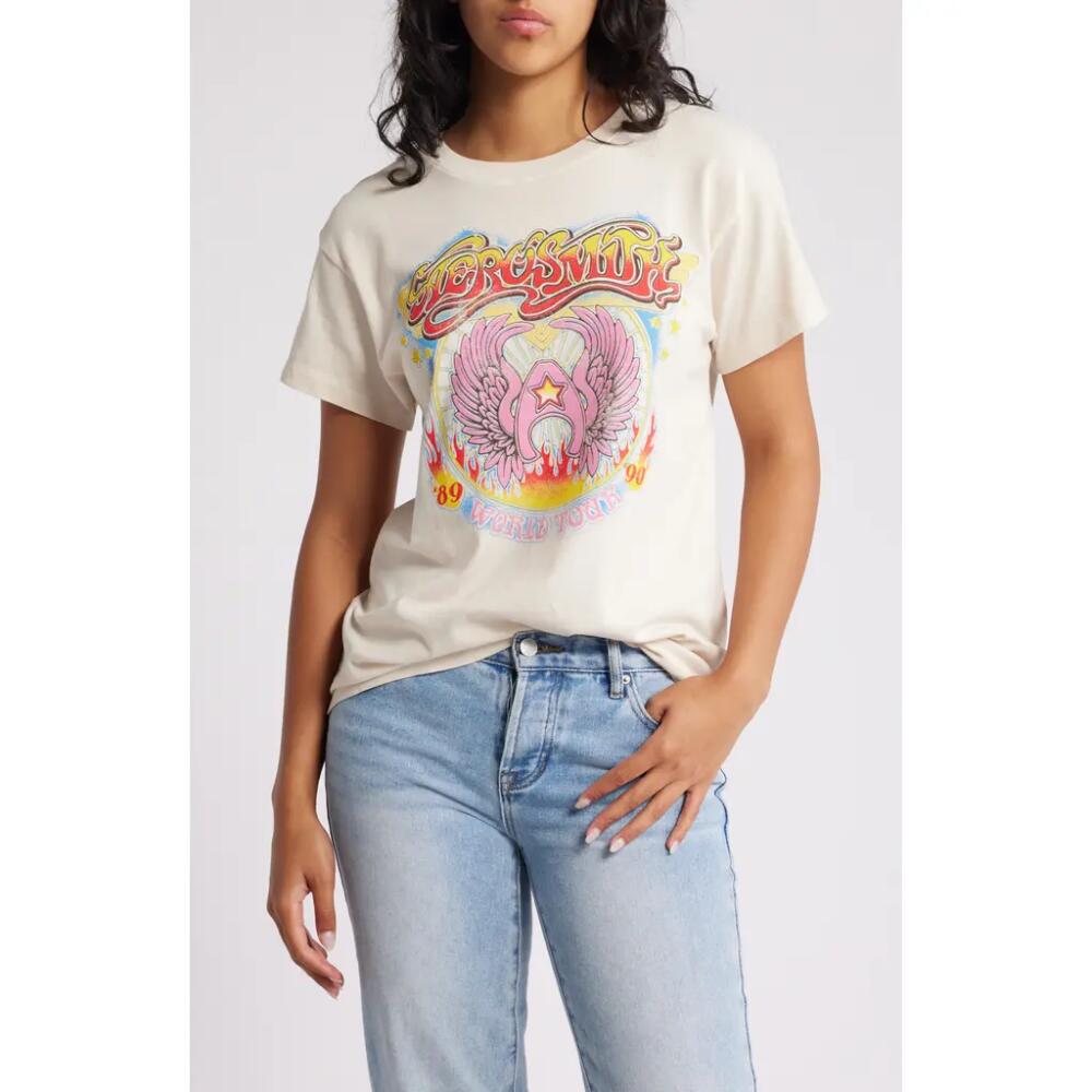 Daydreamer Aerosmith World Tour Cotton Graphic T-Shirt in Dirty White Cover