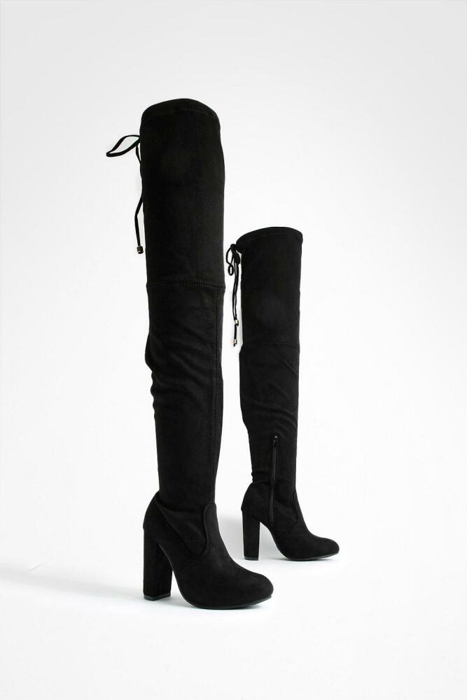 boohoo Womens Wide Width Block Heel Thigh High Boots - Black Cover