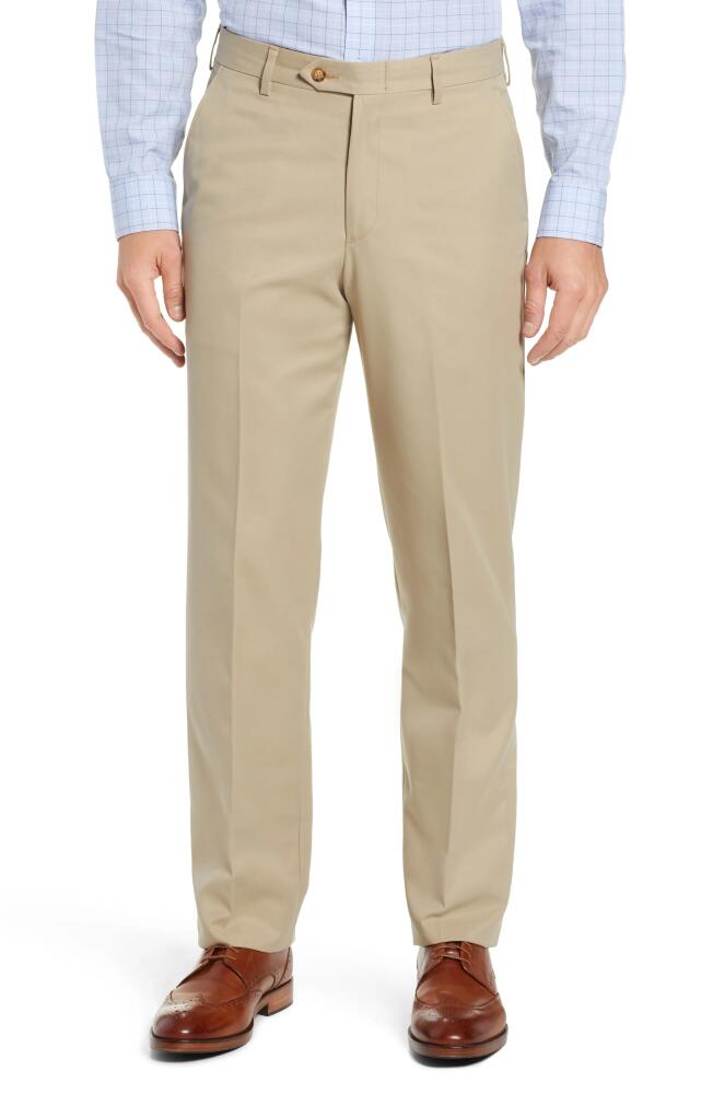 Berle Classic Fit Flat Front Microfiber Performance Trousers in Tan Cover