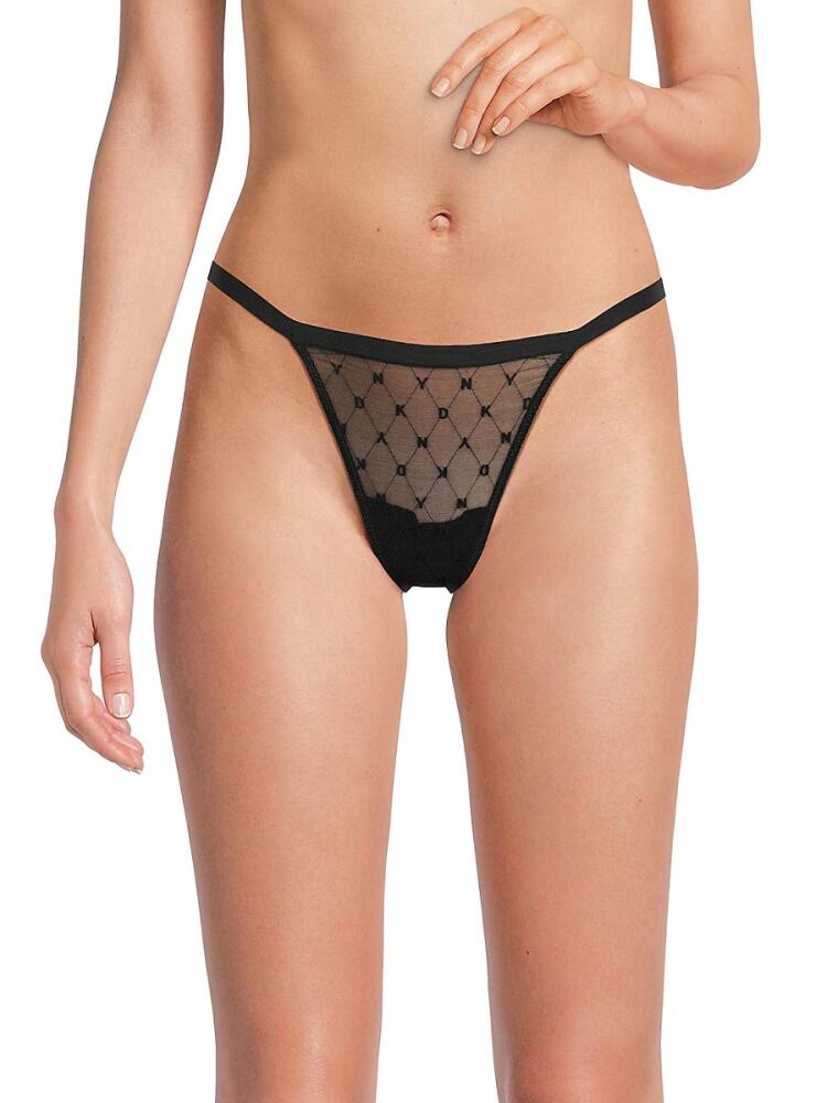 DKNY Women's Logo Mesh Thong - Black Cover