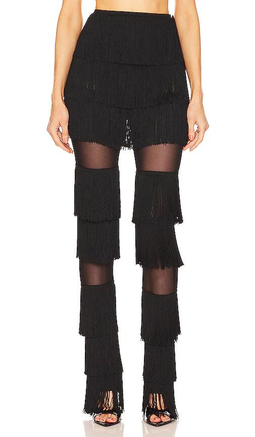 Norma Kamali Spliced Boot Pant With Fringe in Black Cover