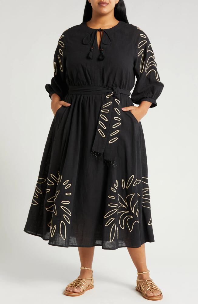 CIEBON Eliza Embroidered A-Line Dress in Black Cover