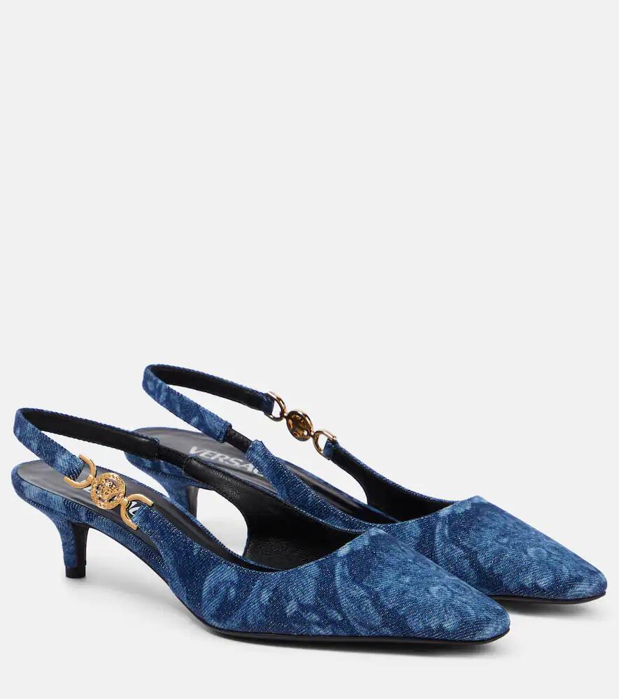 Versace Barocco denim slingback pumps Cover