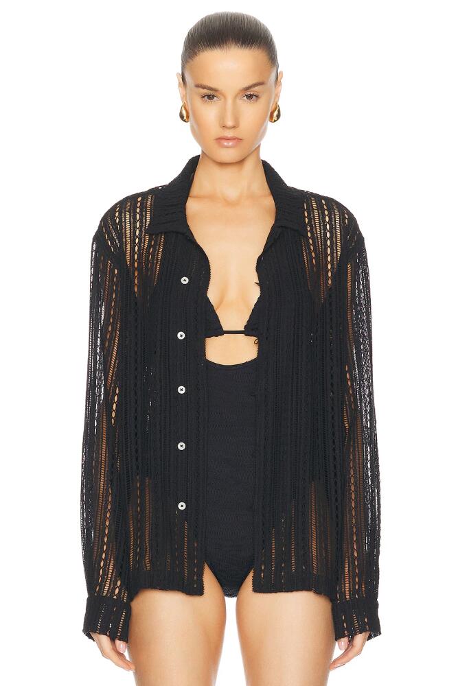 BODE Meandering Lace Long Sleeve Shirt in Black Cover