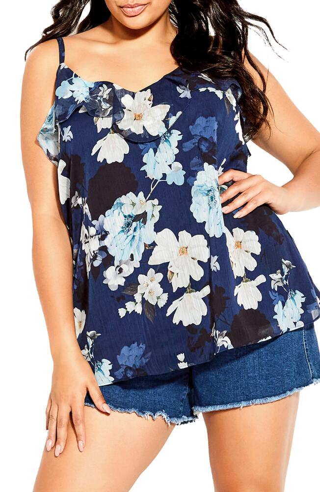 City Chic Shy Orchid Floral Ruffle Camisole in Navy Shy Orchid Cover