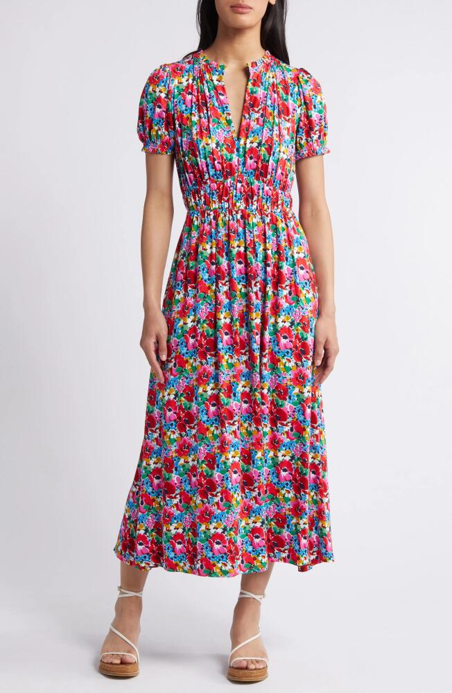 Boden Floral Ruched Jersey Midi Dress in Multi Wild Poppy Cover