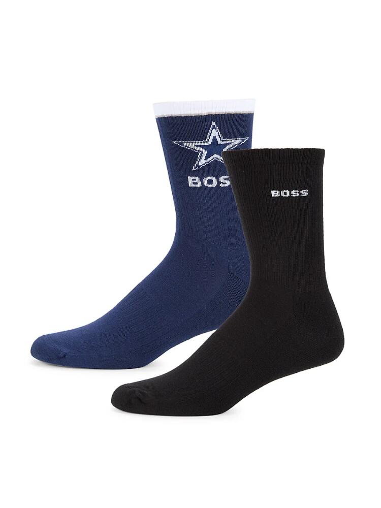 BOSS Men's 2-Pack Logo Crew Socks Set - Navy Black Cover