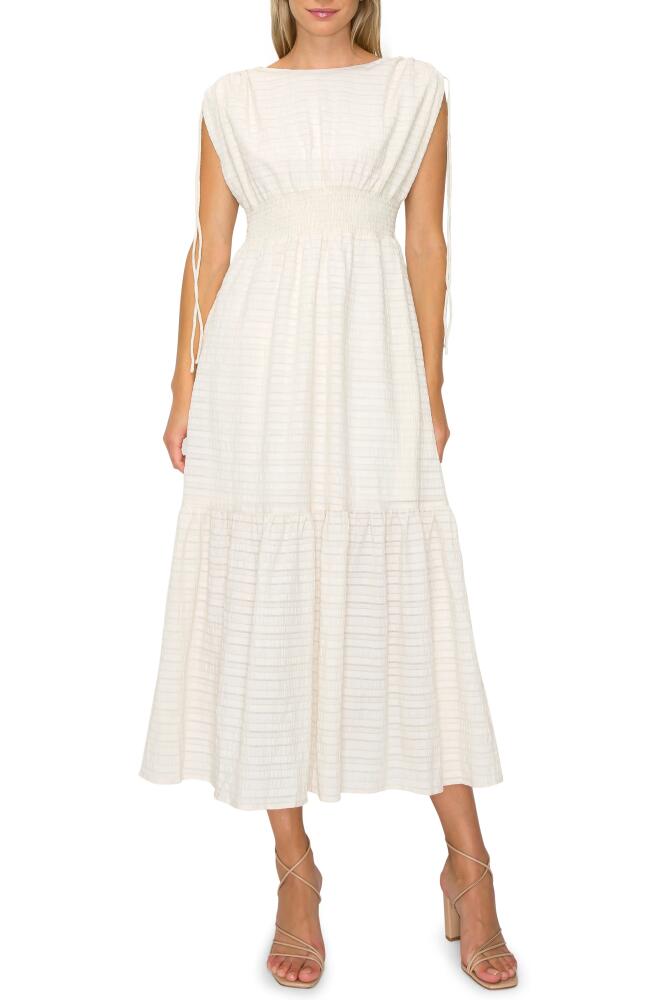 MELLODAY Textured Smocked Waist Tiered Midi Dress in Ivory Cover