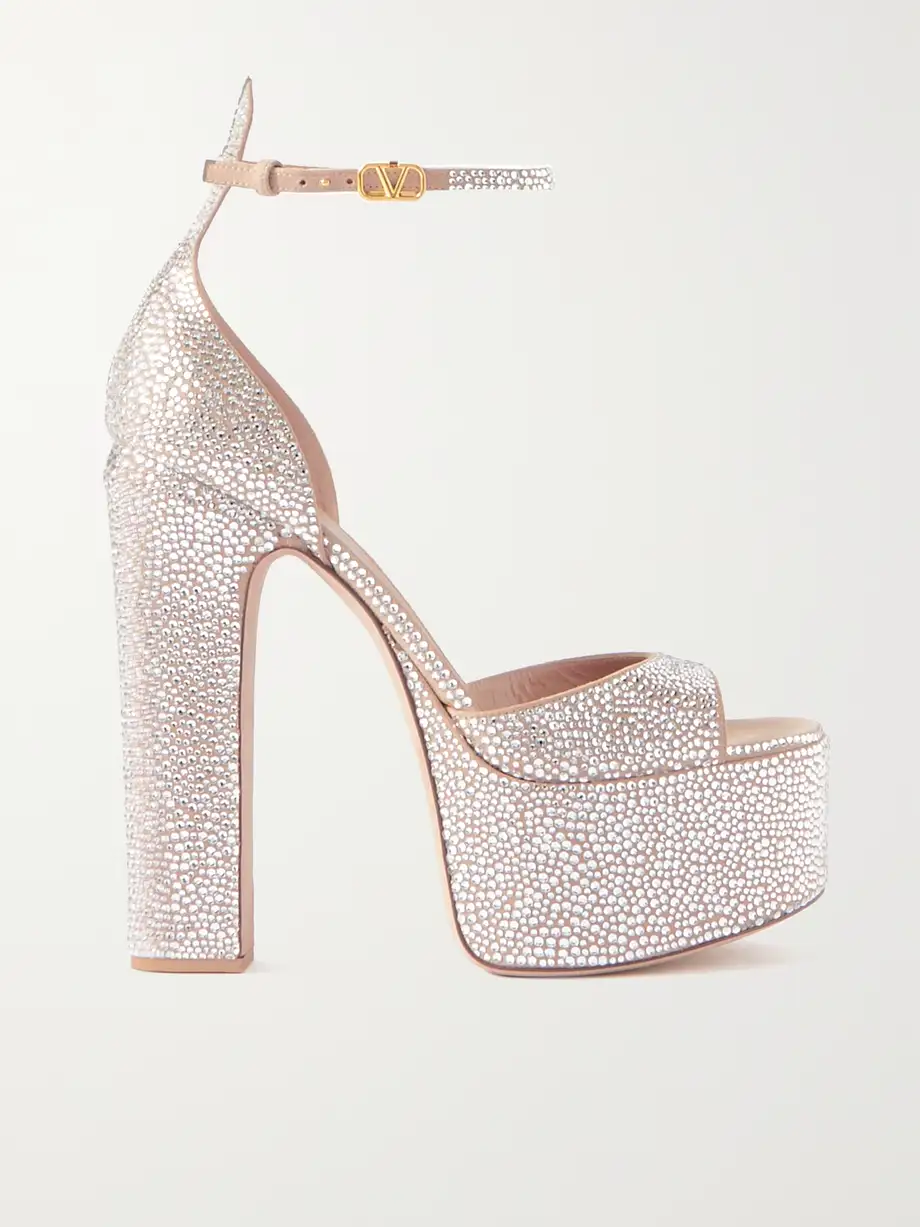 Valentino Garavani - Tan-go 155 Crystal-embellished Suede Platform Sandals - Silver Cover