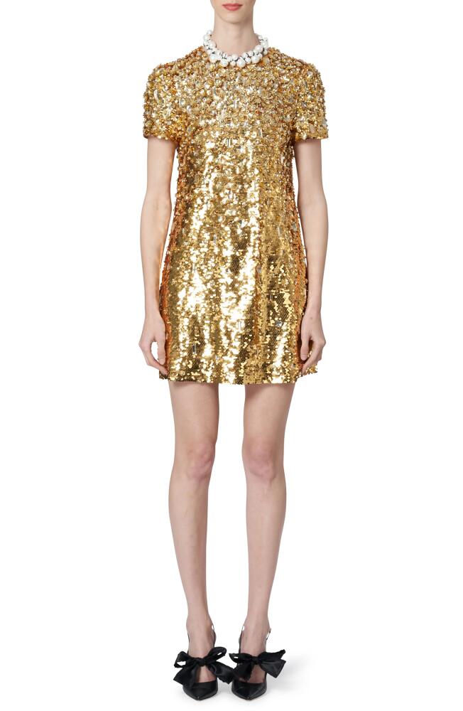 Carolina Herrera Sequin & Crystal Short Sleeve Cocktail Dress in Gold Cover