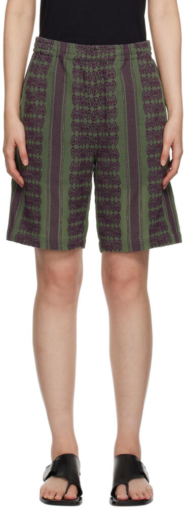 NEEDLES Green & Purple Papillion Stripe Shorts Cover