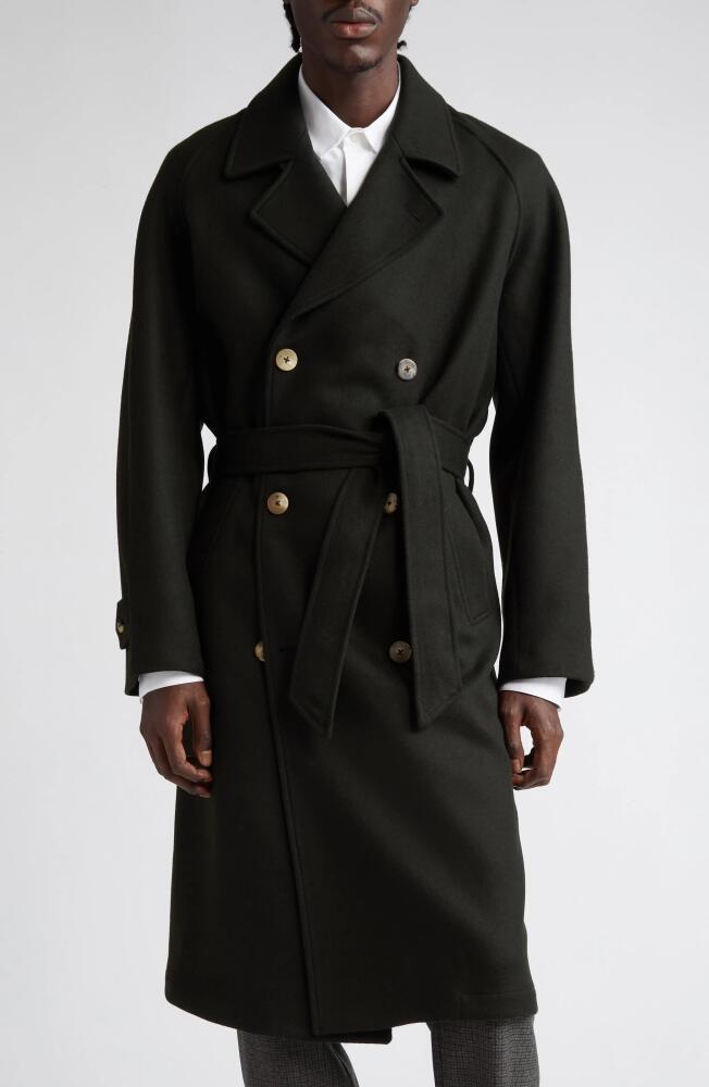 De Bonne Facture Grandad Oversize Belted Wool Trench Coat in Forest Green Cover