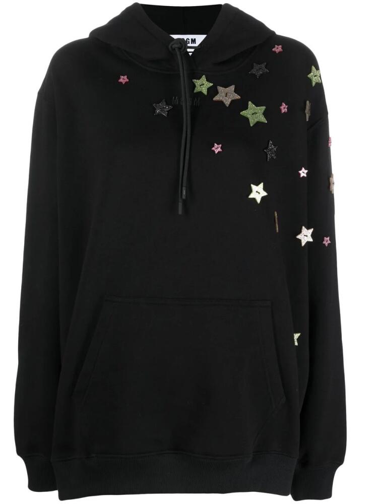 MSGM star-appliqué drawstring hoodie - Black Cover