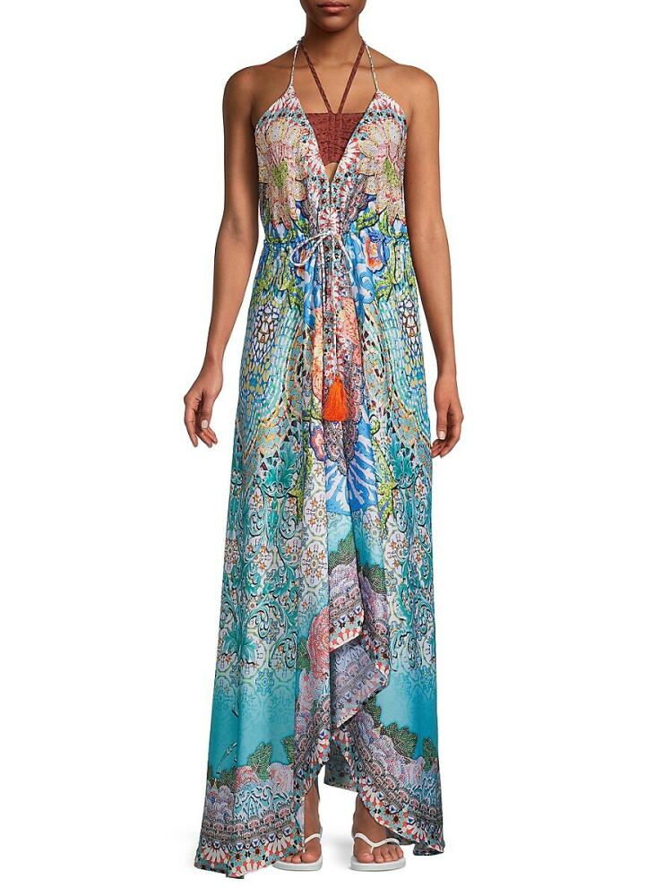 Ranee's Women's Floral Tassel-Tie Maxi Cover-Up Dress - Blue Cover