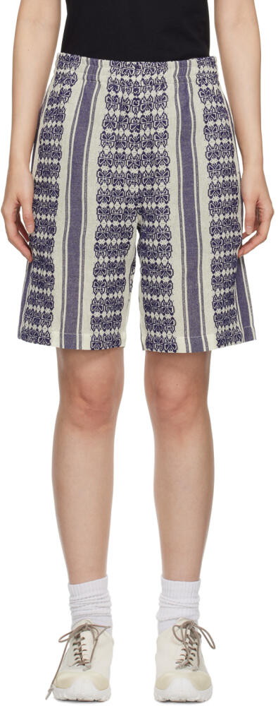 NEEDLES White & Navy Papillion Stripe Shorts Cover