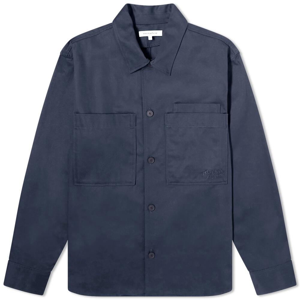 Maison Kitsuné Men's Embroidered Logo Overshirt in Deep Navy Cover