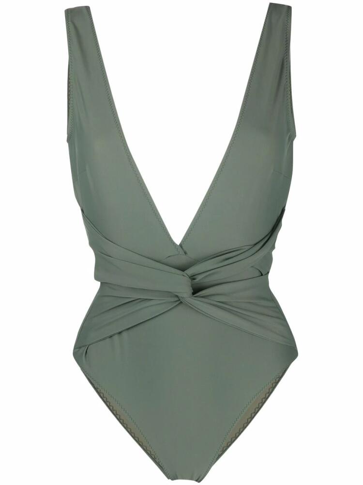 Noire Swimwear knot-detailed V-neck swimsuit - Green Cover