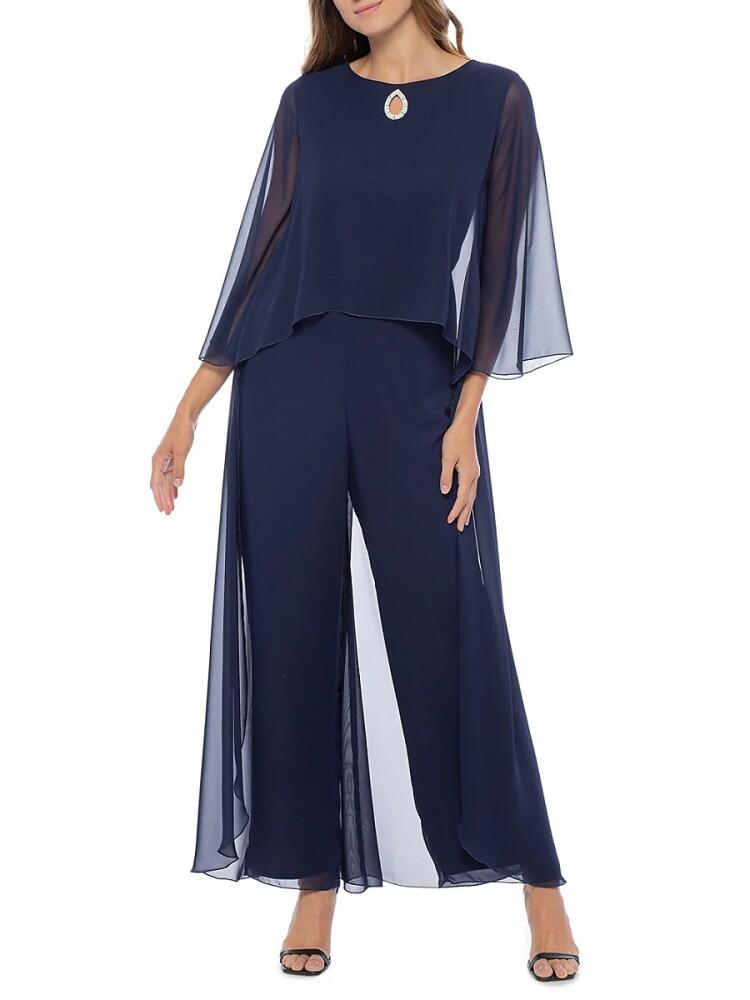 Marina Women's Capelet Chiffon Wide Leg Jumpsuit - Navy Cover