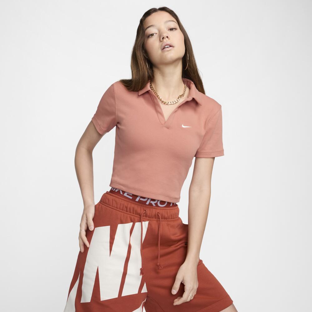 Women's Nike Sportswear Essential Short-Sleeve Polo Top in Brown Cover