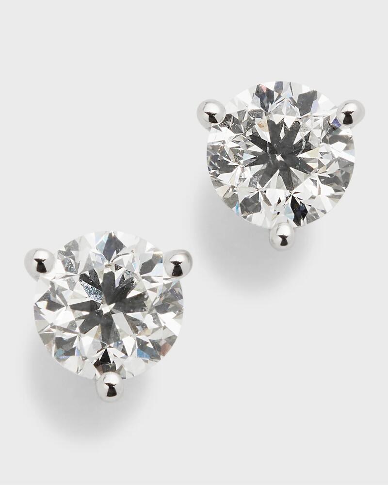 Neiman Marcus Diamonds 18K White Gold 3-Prong Round Diamond Martini Stud Earrings, 1.75tcw, 0.230"L / 0.24W Cover