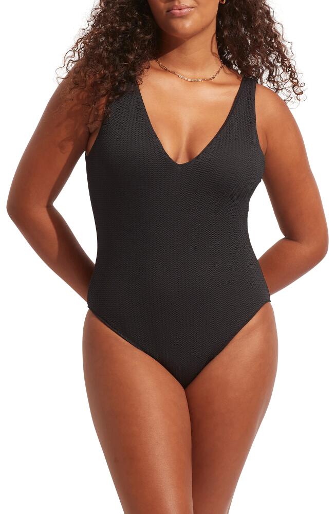 Seafolly Sea Dive Deep V-Neck One-Piece Swimsuit in Black Cover