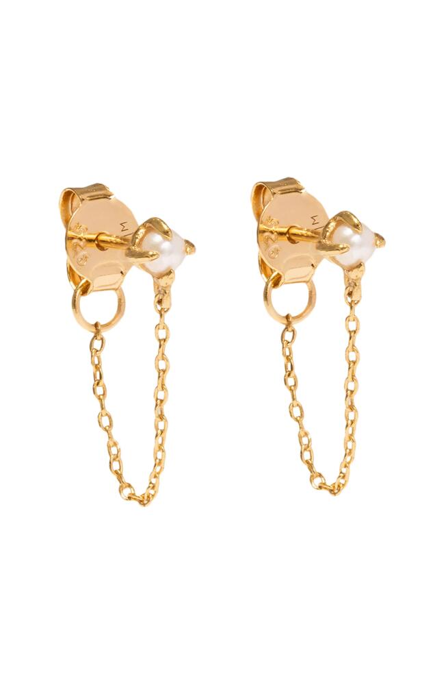 MADE BY MARY Freshwater Pearl Chain Huggie Earrings in Gold Cover