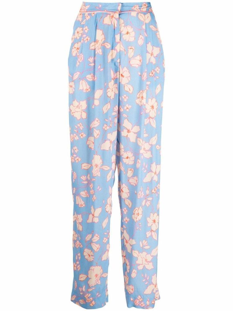 Forte Forte floral-print straight-leg trousers - Blue Cover