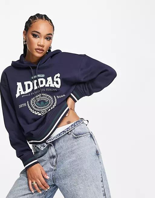 adidas Originals 'Preppy Varsity' large logo hoodie in dark navy Cover