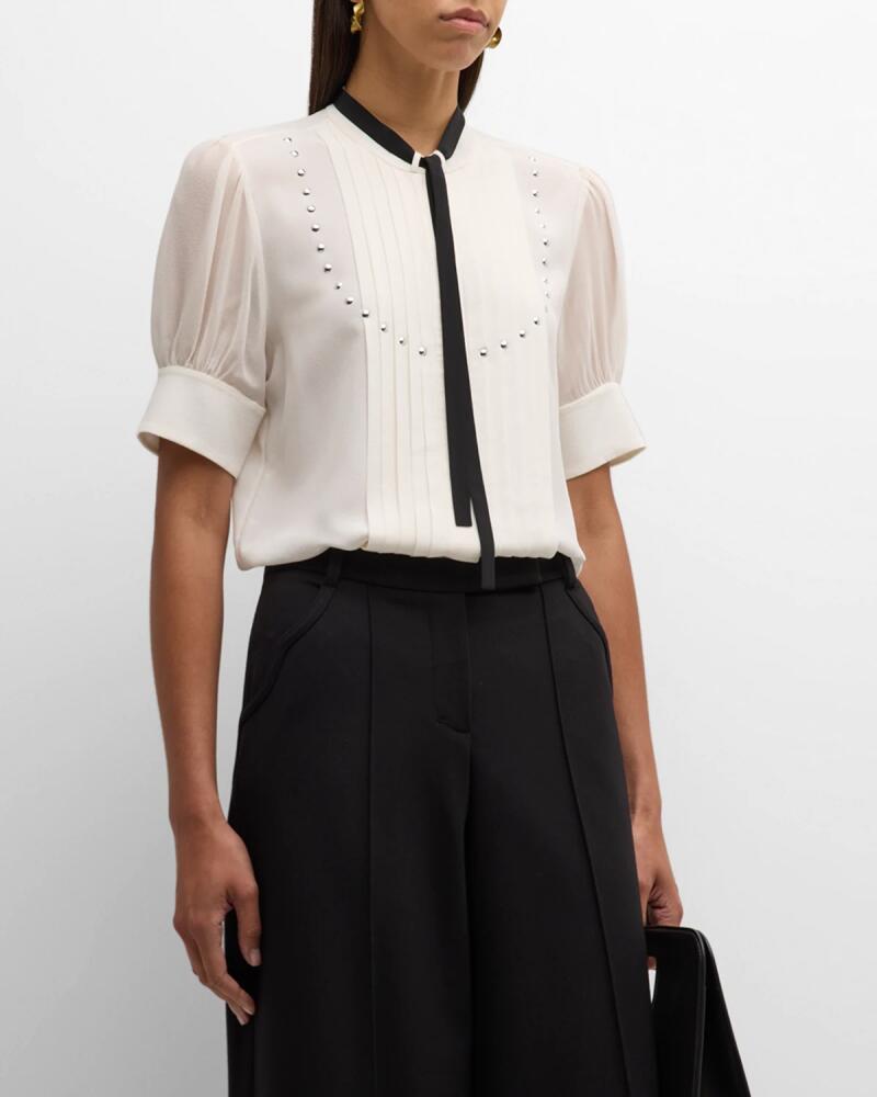 DOROTHEE SCHUMACHER Pleated Beauty Stud-Embellished Silk Blouse Cover