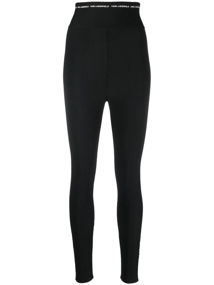 Karl Lagerfeld logo-waistband stretch leggings - Black Cover