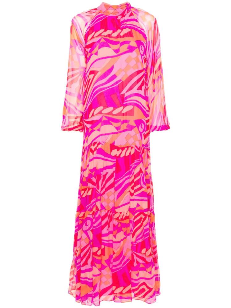 NISSA abstract-print silk maxi dress - Pink Cover