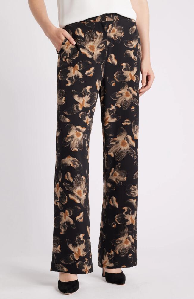 Nordstrom Floral Print Straight Leg Twill Pants in Black- Tan Carbon Floral Cover