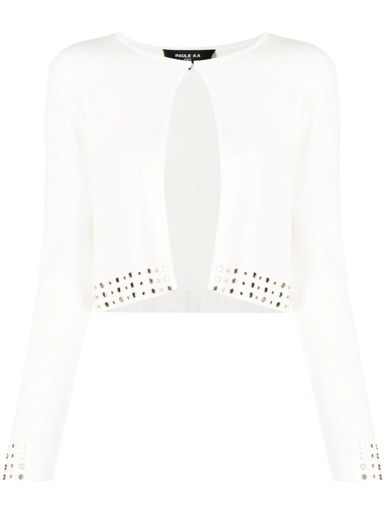 Paule Ka stud-embellished cropped cardigan - White Cover