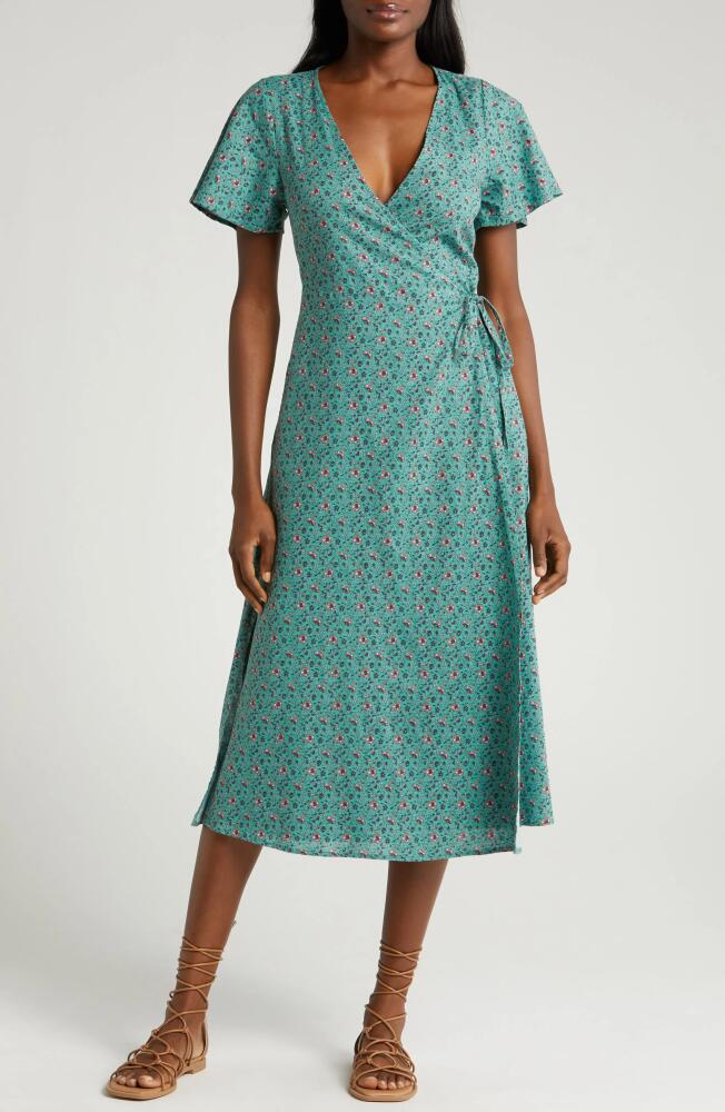 Marine Layer Emlyn Wrap Dress in Deep Sea Floral Cover