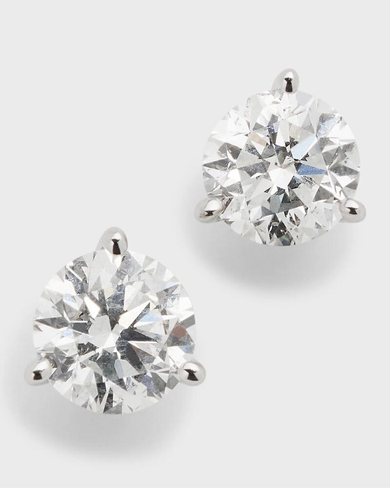 Neiman Marcus Diamonds 18K White Gold 3-Prong Round Diamond Martini Stud Earrings, 2.0tcw, 0.250"L / 0.26"W Cover