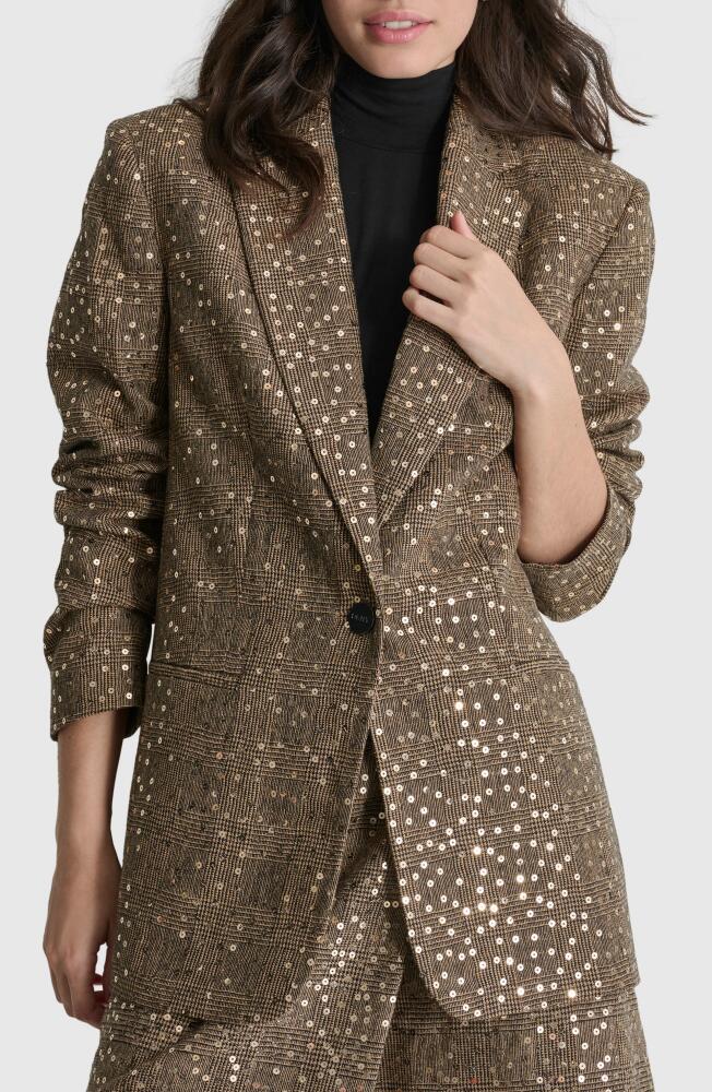 DKNY Herringbone Sequin Wool Blend Blazer in Brown Multi Cover