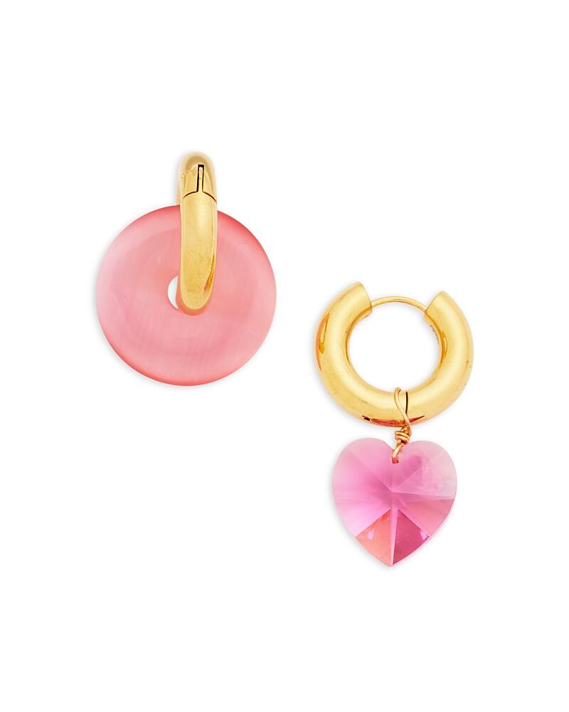 Timeless Pearly Mismatch Crystal Heart & Disc Drop Earrings in 24K Gold Plated Cover