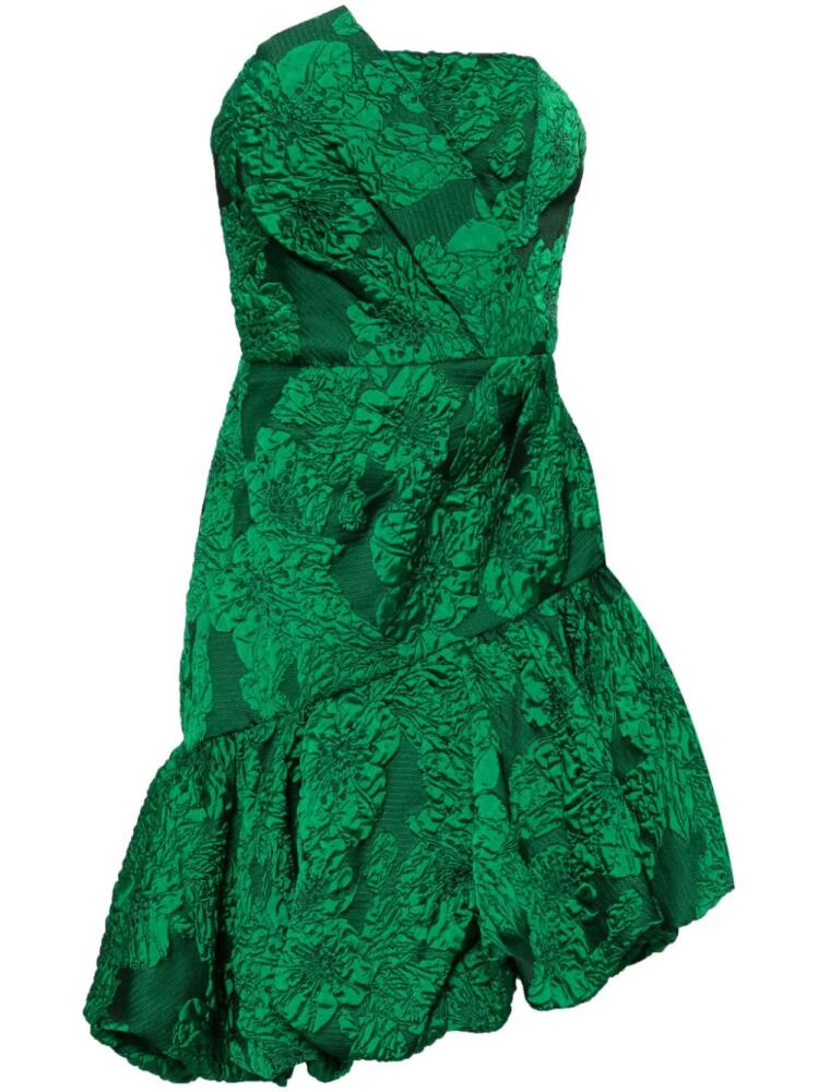 Marchesa Notte Calathea asymmetric minidress - Green Cover