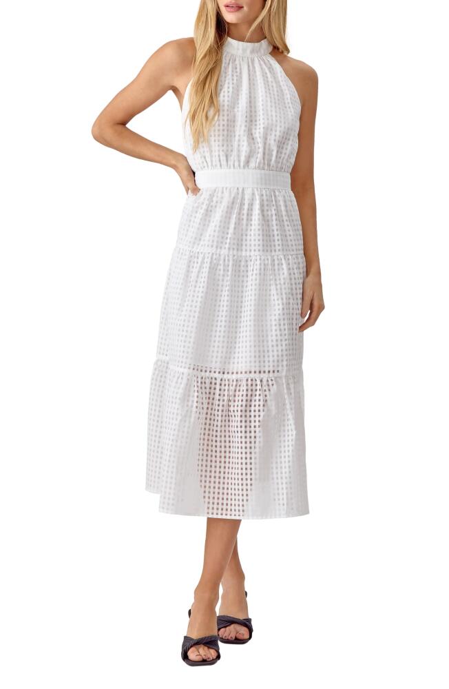 Adelyn Rae Angel Check Sleeveless Seersucker Maxi Dress in White Cover