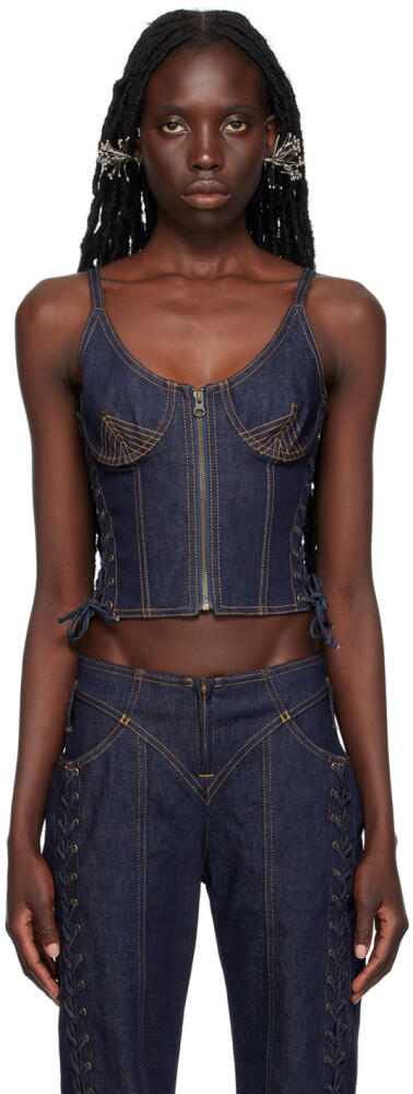 Jean Paul Gaultier Indigo 'The Lace-Up' Denim Tank Top Cover