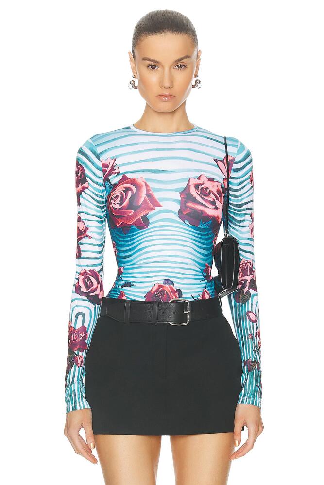 Jean Paul Gaultier Flower Body Morphing Long Sleeve Top in Blue Cover