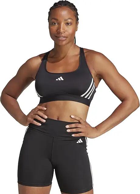 adidas Powerreact Training Medium Support 3-Stripes Bra (Black/White) Women's Lingerie Cover