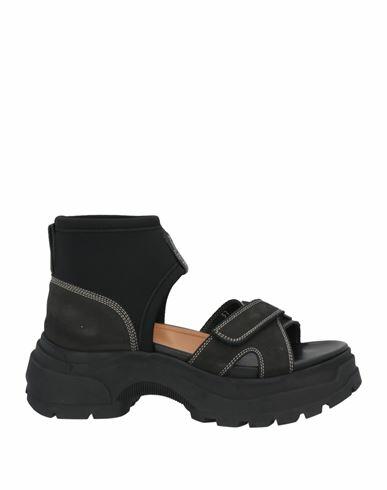 Maison Margiela Woman Sandals Black Leather, Textile fibers Cover